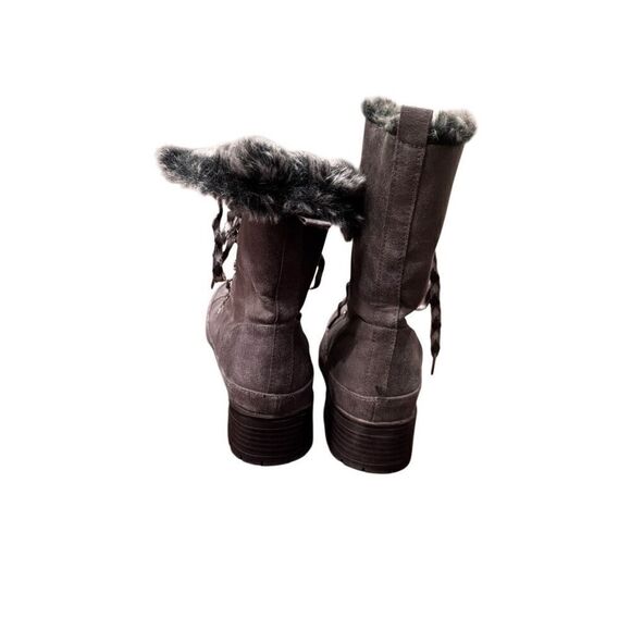 JustFab gray lace up faux leather and fur boots (10) - Picture 7 of 9